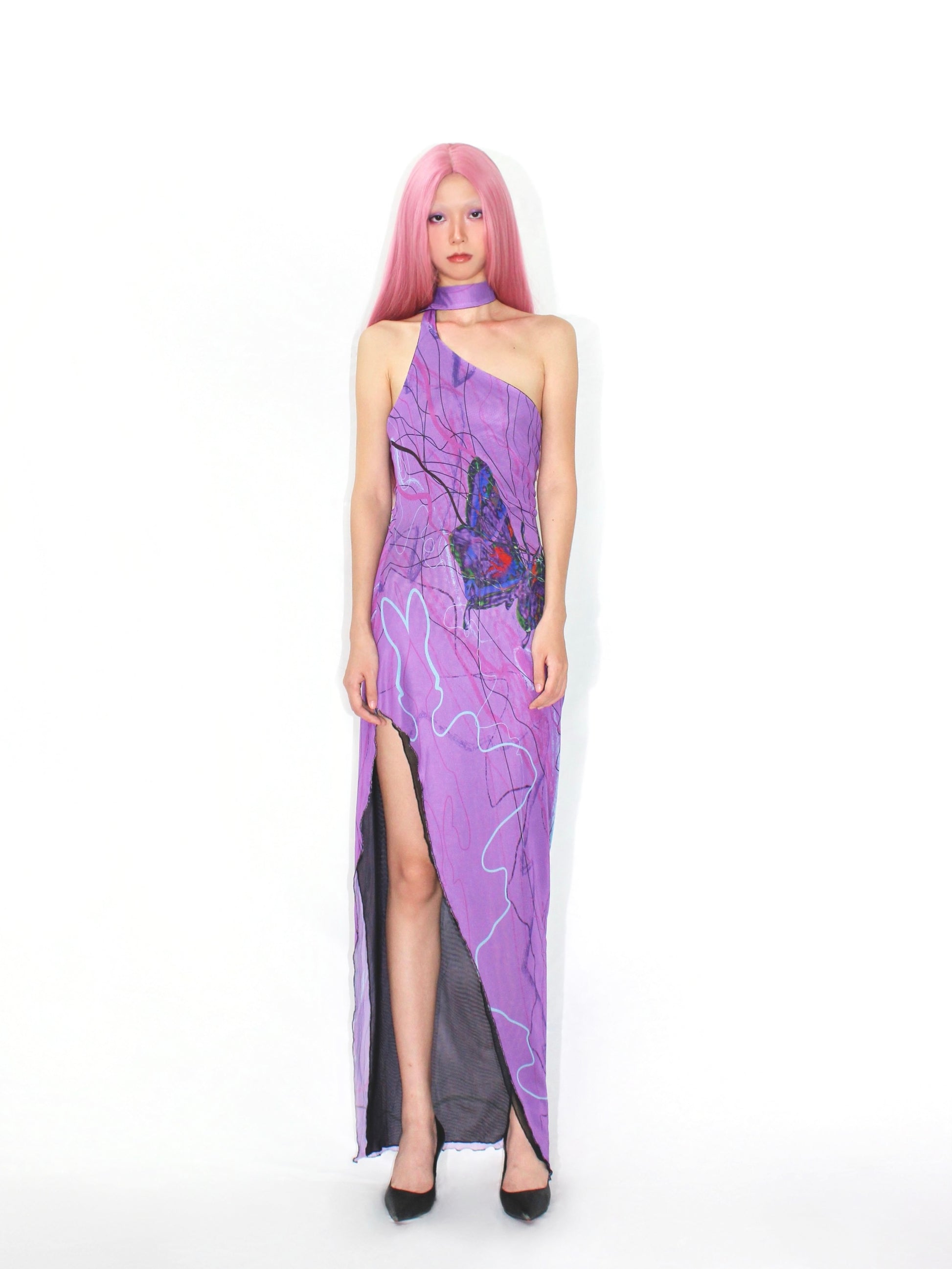 Violet Asymmetric Scarf Neck Halter Dress – Misty Mirage