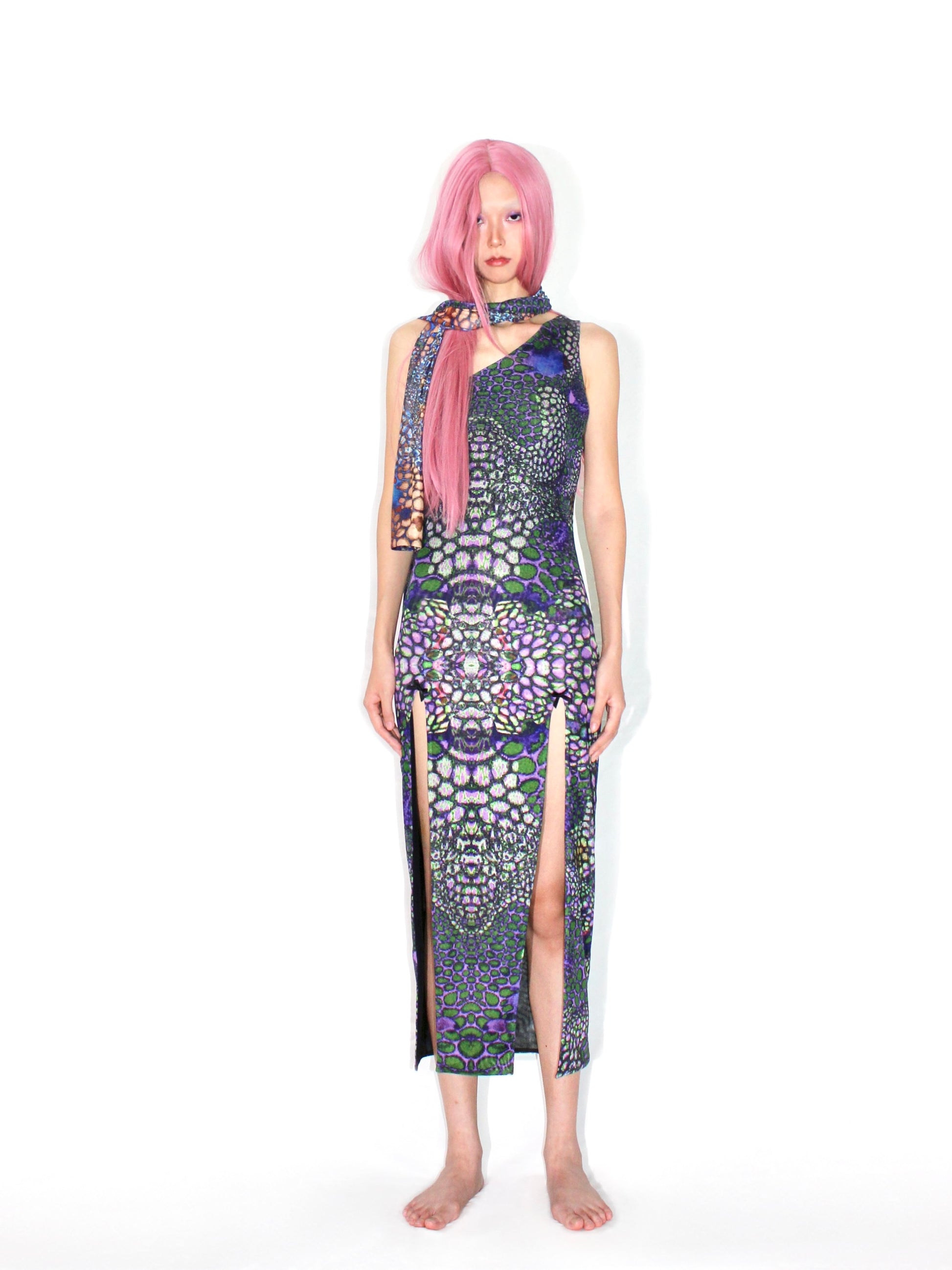 Snake Print One Shoulder Slit Dress Misty Mirage Snake Print One Shoulder Slit Dress Misty Mirage